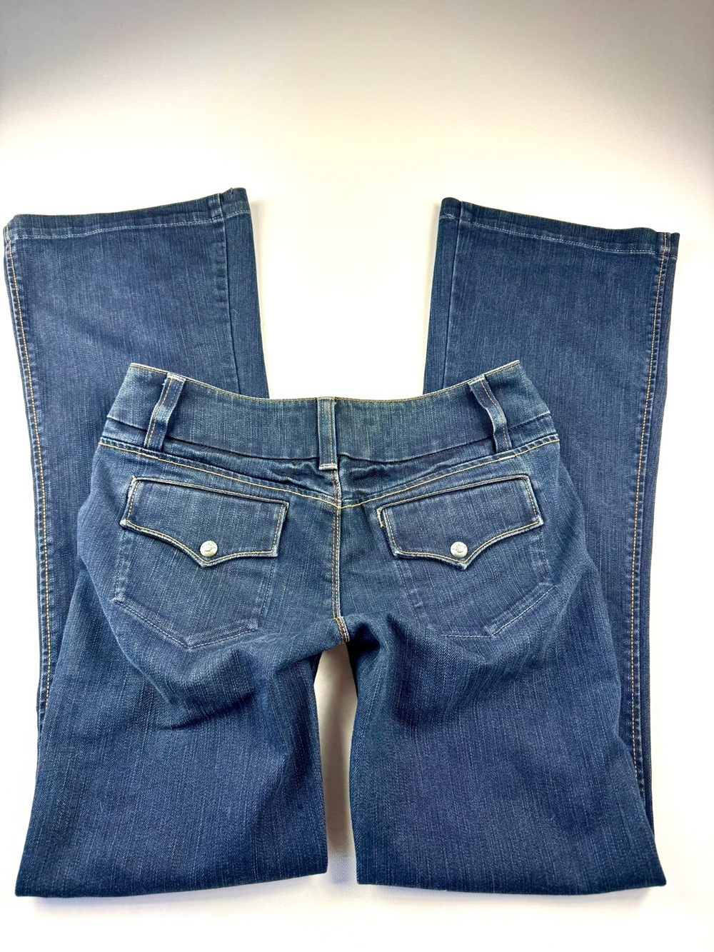 Japanese Brappers Denim Y2K Dark Wash Low Rise Flare Jeans Size 27 4 Flap Pocket